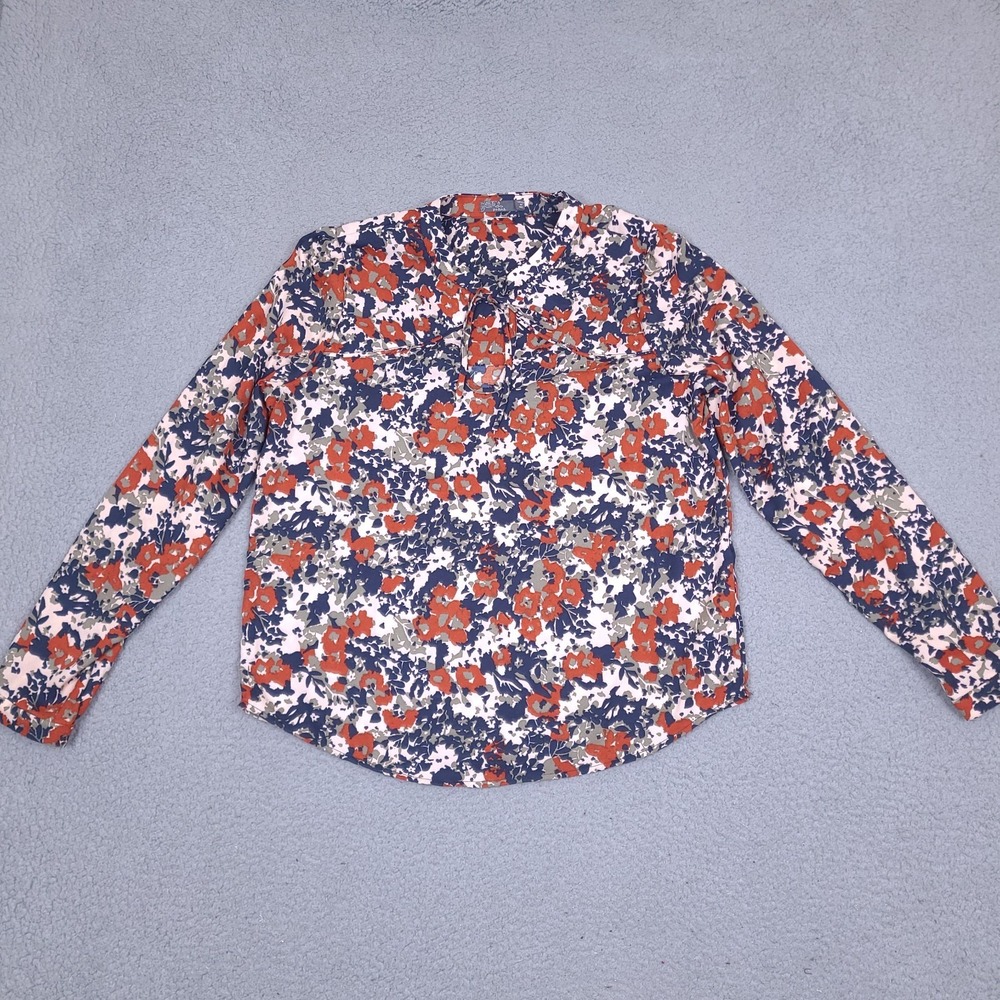 prAna Wild At Heart Top Blouse Women's Medium Floral Tie Neck Shirt